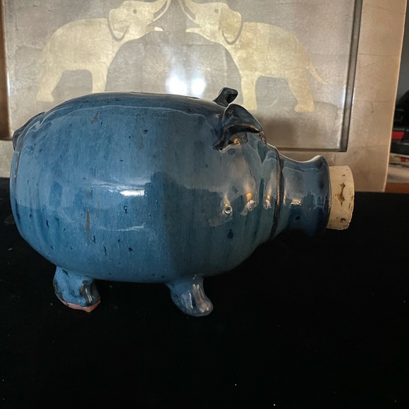 Signed Owens NC pottery piggy bank. Blue glaze - Picture 6 of 10